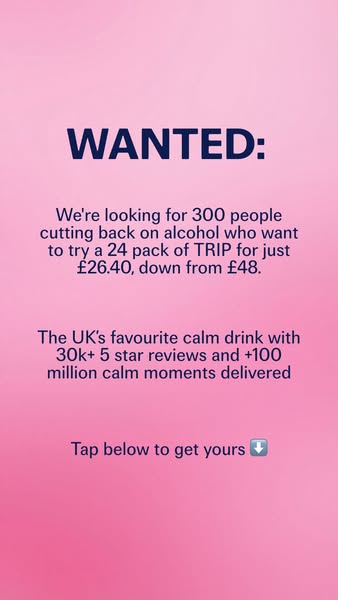 This ad promotes TRIP, a calm drink, by offering a 24-pack at a discounted price to the first 300 people.