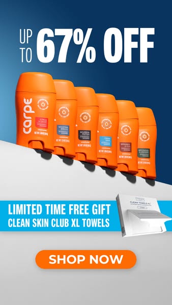 This ad showcases Carpe brand deodorants, highlighting a limited-time offer of a free gift with purchase. The ad is desi