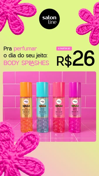 This image ad showcases four different body splash scents from Salon Line, highlighting the fun, fresh, and feminine qua