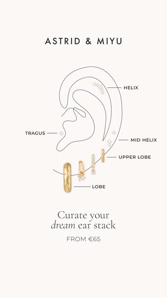 This ad is for Astrid & Miyu earrings and promotes their offer to curate a dream ear stack starting from €65.