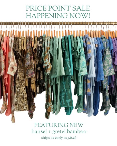 This image ad showcases a brand's clothing on a rack, highlighting a sale and featuring a new line of bamboo clothin
