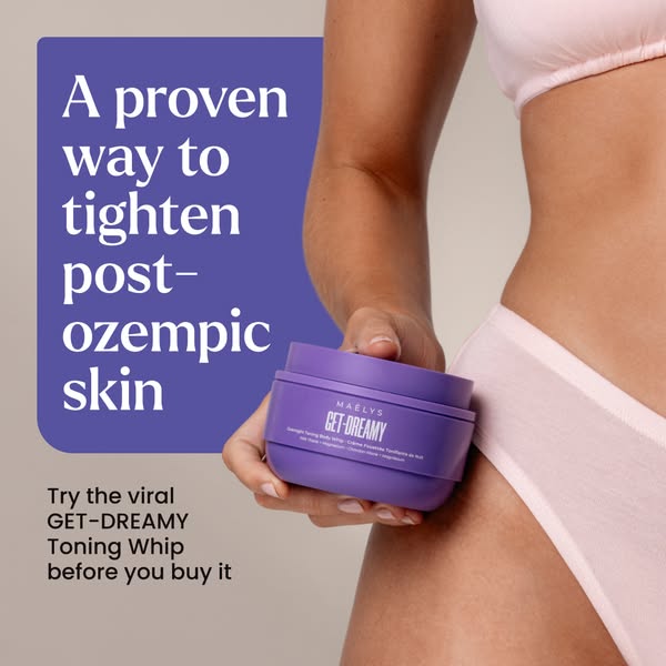 This ad promotes Maelys GET-DREAMY Toning Whip, highlighting its efficacy in tightening skin after weight loss, specific
