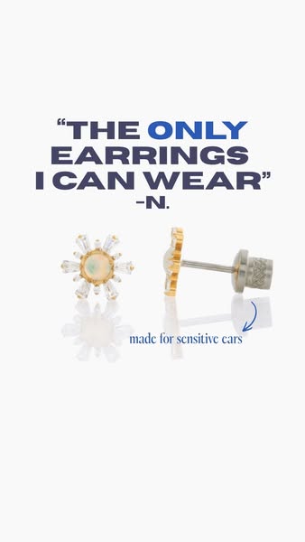 This ad uses a testimonial quote in bold, large text to promote the brand's earrings and position them as suitable f
