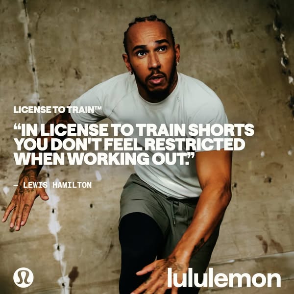 This ad features Lewis Hamilton endorsing Lululemon's License to Train shorts, highlighting their comfort and unrest