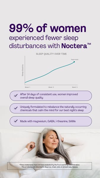 This ad shows a sleep aid product that is clinically tested for women who suffer from sleep disturbances.
