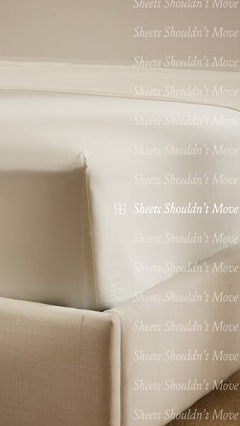 This ad for bed sheets uses a simple, neutral image of the product. The words 'Sheets Shouldn't Move' is rep