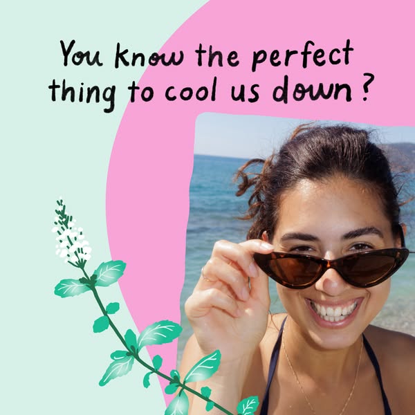 This is a lifestyle ad promoting a product that will cool you down. The ad features a woman on a beach, with text that s