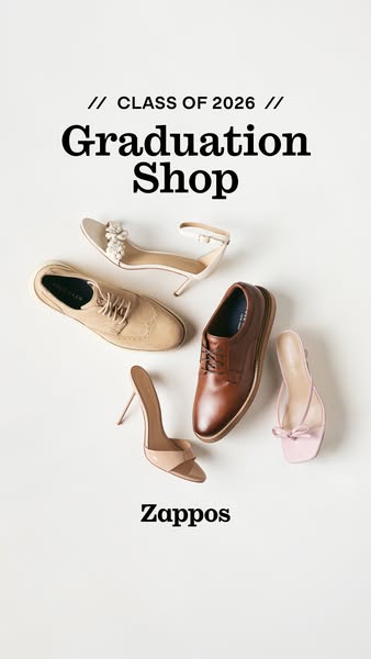 An image ad for Zappos that showcases a selection of shoes for graduation.