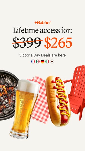 This image ad for Babbel promotes a special Victoria Day deal offering lifetime access for a reduced price. The ad featu