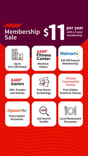 This ad is for an AARP membership on sale. The ad highlights the benefits of the membership, including discounts on hote