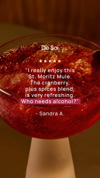 This ad features a photo of a cocktail with ice in a stemmed glass and a testimonial from a customer. The testimonial re