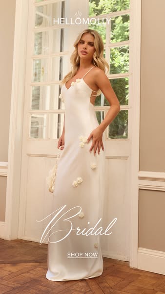 This ad features a woman in a white dress, advertising a bridal collection from Hello Molly. The ad is a clean and simpl