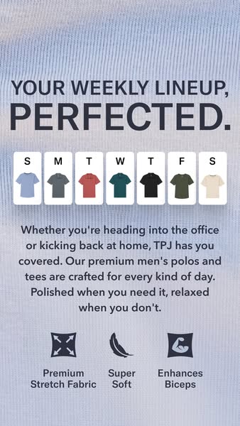 This ad for TPJ advertises the brand's polos and tees as items that can be worn to the office or while relaxing at h