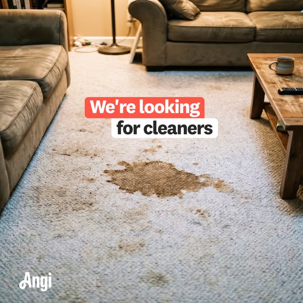 This ad for Angi is looking for carpet cleaners to add to their network. The ad shows a stain-covered carpet.