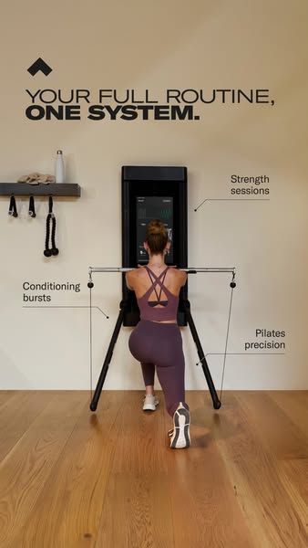 This ad features a woman using the Tonal workout system. The ad focuses on the different types of workouts available usi