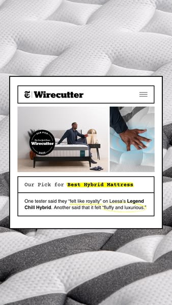 This ad showcases the Leesa Legend Chill Hybrid mattress, highlighting its recognition as the 'Best Hybrid Mattress&