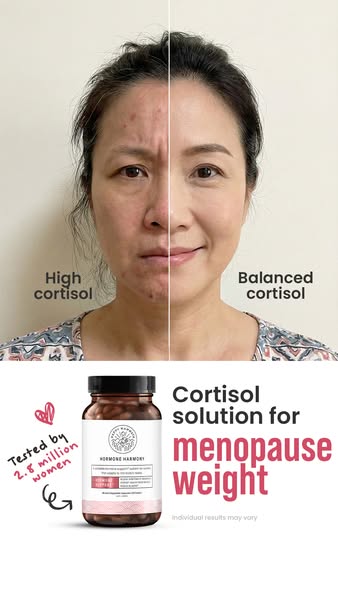 Image ad for Hormone Harmony showcasing a before & after photo comparison. The left side shows a woman with skin iss