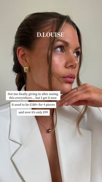 A social media ad featuring a woman wearing jewelry. The ad highlights the jewelry's affordable price point.