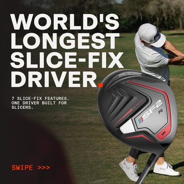 This image ad for the World's Longest Slice-Fix Driver presents the new golf club as a solution for golfers who slic