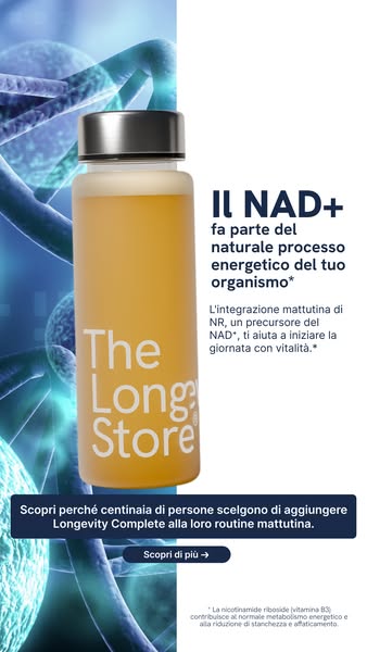 This ad for The Long Store highlights how their Longevity Complete product, containing NR, helps to support energy level