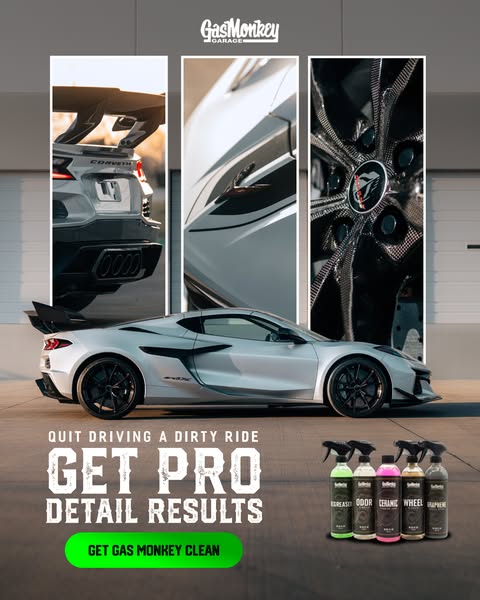 This single image ad by Gas Monkey Garage promotes its line of car detailing products, promising professional results at