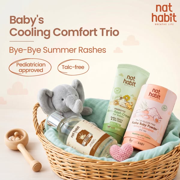 This ad features a set of products by Nat Habit that provide cooling and comfort for babies. The main purpose of the ad 