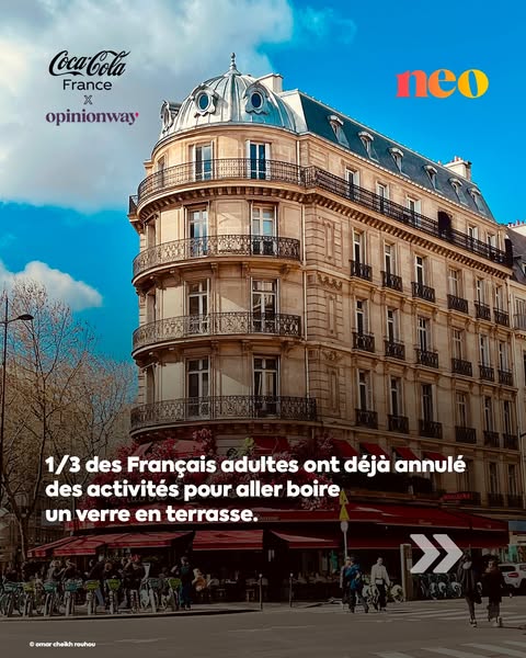 This ad by Coca-Cola France and Opinion Way highlights that 1/3 of French adults have already canceled activities to go 