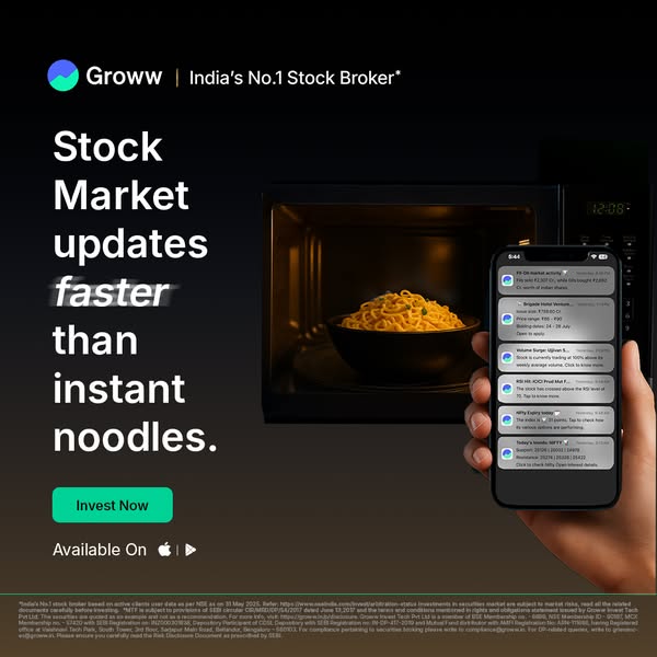 This ad is for Groww, a stock broker in India. The ad highlights the platform's speed with a comparison to instant n