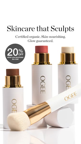 This ad showcases Ogee's sculpting skincare products, emphasizing their organic and skin-nourishing qualities. It fe
