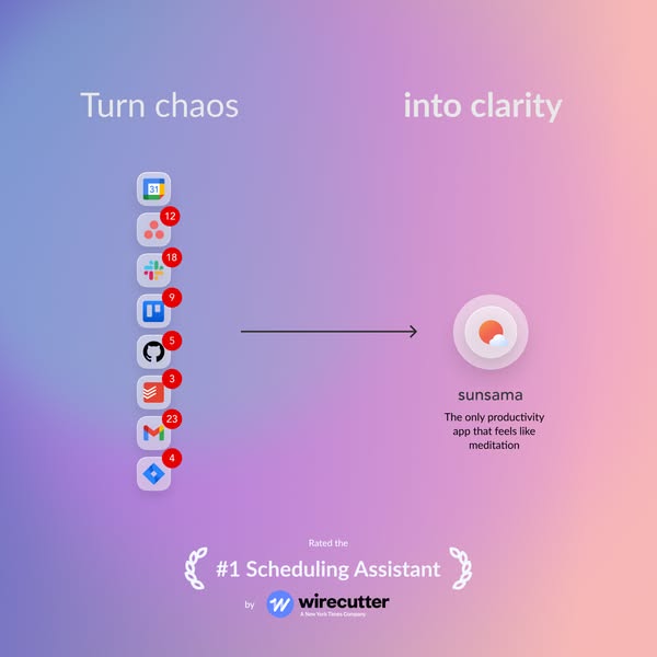 The ad shows a number of productivity apps that are clustered together with notification badges, representing chaos. The
