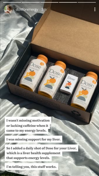 This ad promotes Dose for your Liver, a liver health supplement designed to support energy levels, contrasting it with s