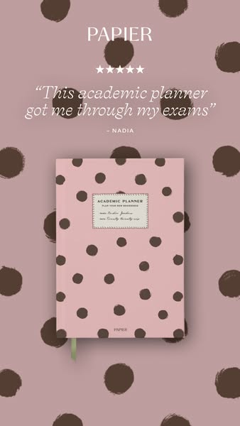 This ad features a testimonial from a satisfied customer who used the product, an academic planner, to get through her e