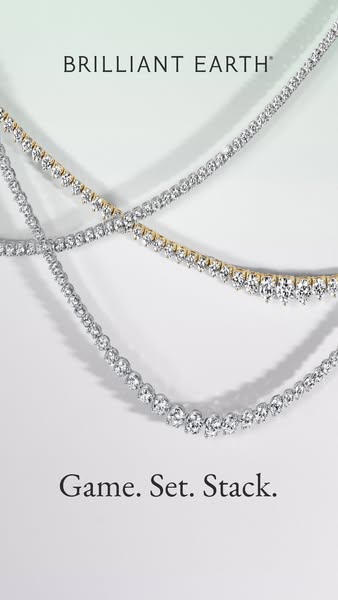 This ad showcases Brilliant Earth necklaces. The ad features three necklaces stacked on top of each other. The text read
