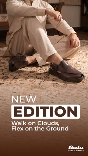 This ad showcases a new edition of men's Peshawari sandals from Bata, emphasizing comfort and style.