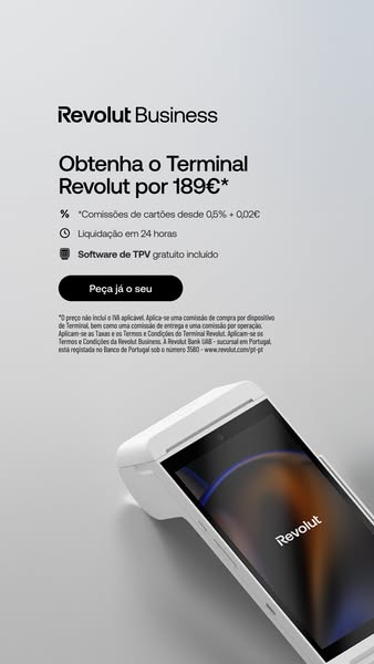 This image ad promotes the Revolut Business Terminal, highlighting its features of low card commission fees, 24-hour liq