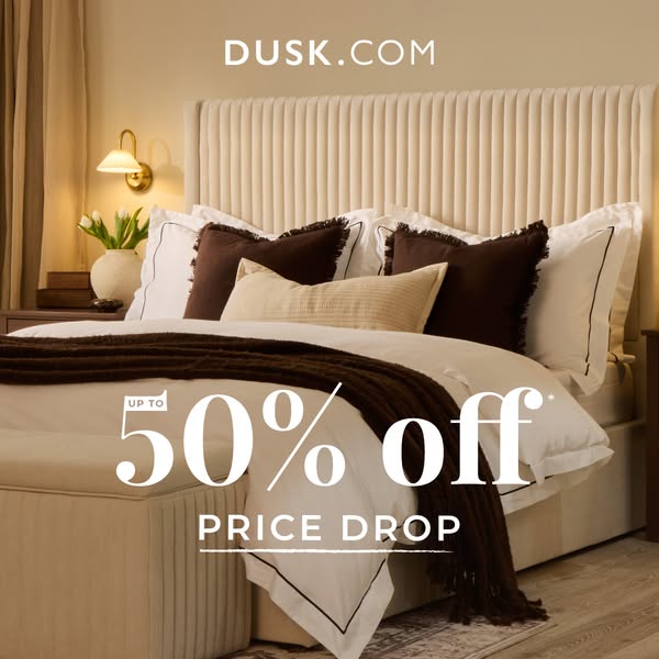 This ad is promoting Dusk's home goods, specifically bed linens. It uses a product-focused image, with a headline of