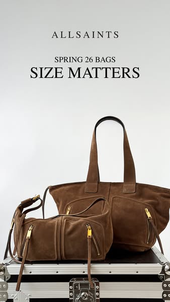 This ad showcases two suede bags from Allsaints and declares that size matters.