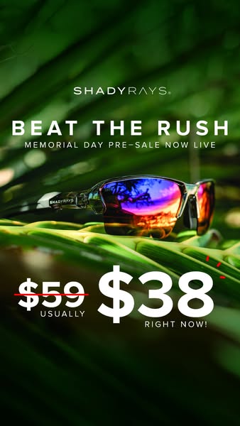 A promotional ad for Shady Rays sunglasses, highlighting a Memorial Day pre-sale. The ad emphasizes a limited-time disco
