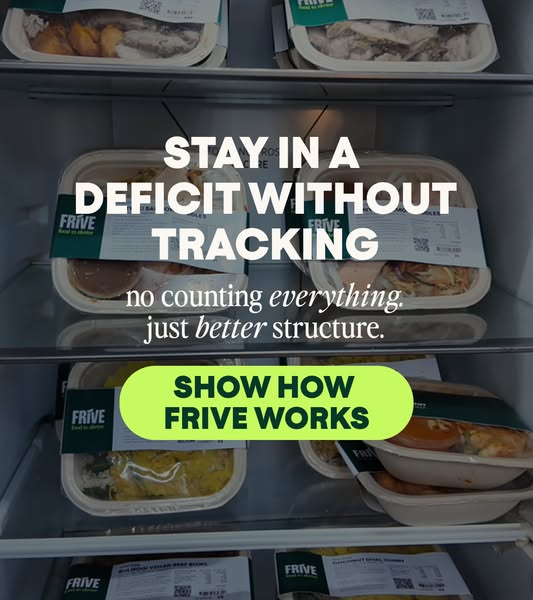 This ad for Frive promotes how the service allows users to stay in a deficit without tracking through better meal struct