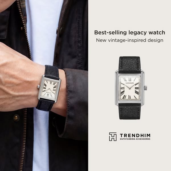 This ad showcases a Luccleon legacy watch from Trendhim. The ad highlights its vintage-inspired design and aims to conve