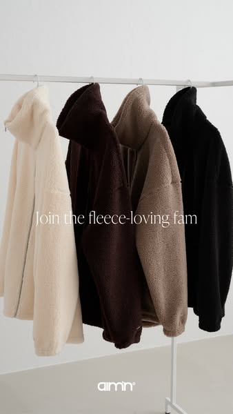 This ad showcases three fleece jackets in different colors hanging on a rack. The ad invites viewers to join the "f