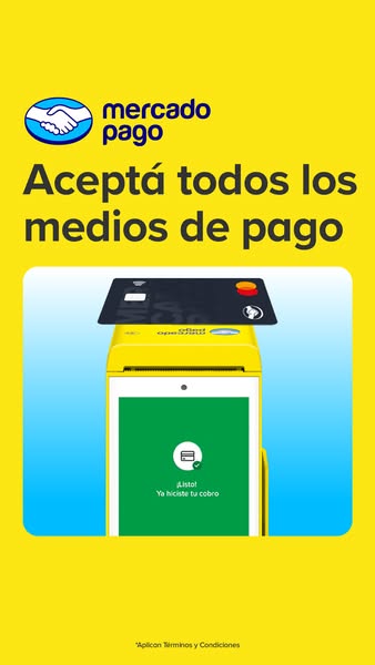 This image ad for Mercado Pago promotes its payment processing services for businesses, highlighting its ability to acce
