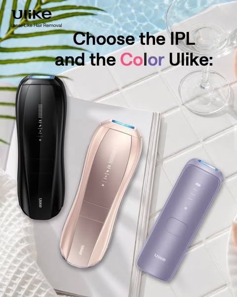 This ad showcases the Ulike IPL hair removal device, highlighting its availability in multiple colors and indicating its