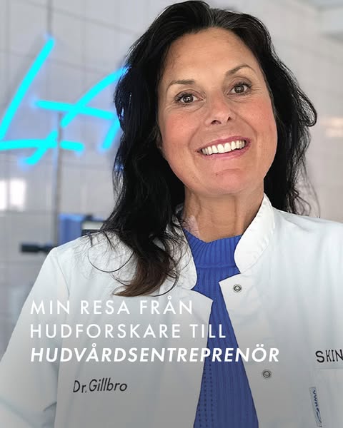 The ad features a skincare entrepreneur, Dr. Gillbro, sharing her journey from being a skin researcher to a skincare ent