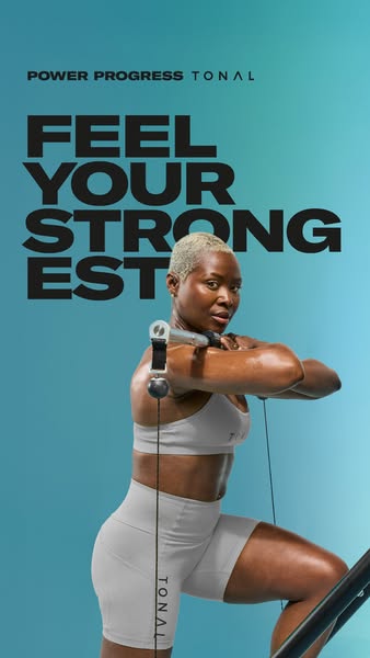 This ad for Tonal features a woman using the Tonal machine. The ad focuses on strength and progress.