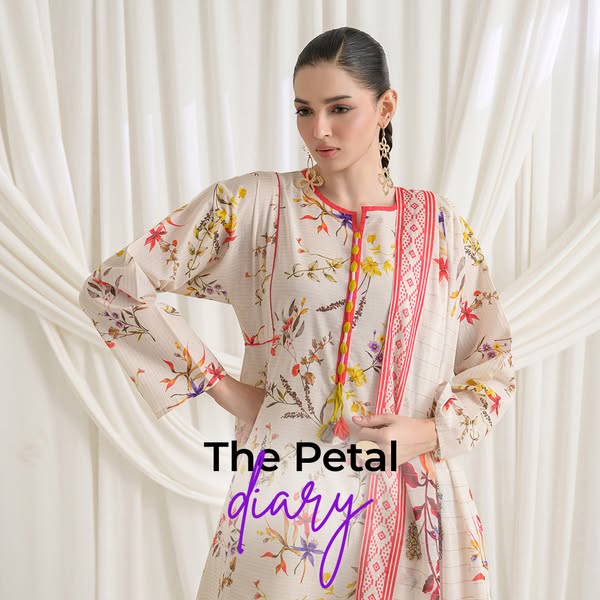 An ad for a white, floral women's dress. The headline of the ad is "The Petal diary".