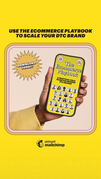 This image ad promotes The Ecommerce Playbook by Mailchimp, highlighting its value in helping DTC brands scale their bus