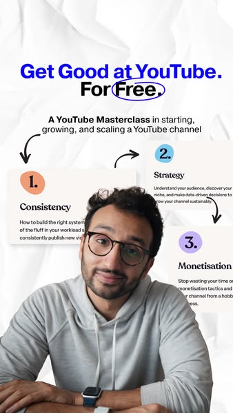 This image ad promotes a free YouTube masterclass to help people learn how to start, grow, and scale a YouTube channel.