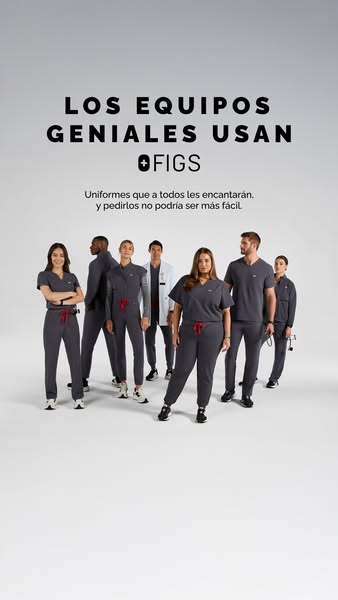 This ad features a group of medical professionals wearing FIGS brand scrubs. The ad emphasizes the comfort and ease of o