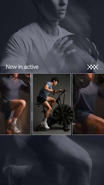 This ad is promoting a new activewear line, featuring a collage of an active male and action shots of him in activewear 